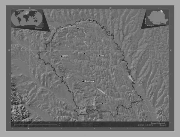Botosani County Romania Bilevel Elevation Map Lakes Rivers Locations Names — Φωτογραφία Αρχείου