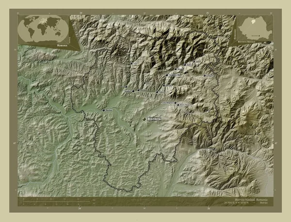 Bistrita Nasaud County Romania Elevation Map Colored Wiki Style Lakes — Stockfoto