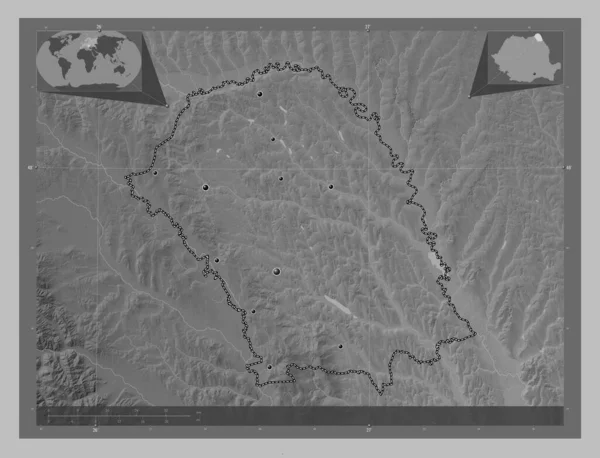 Botosani County Romania Grayscale Elevation Map Lakes Rivers Locations Major — Stock Photo, Image