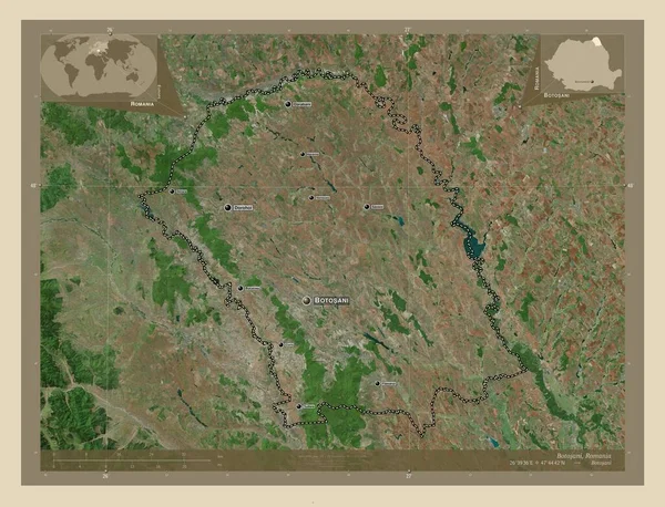 Botosani County Romania High Resolution Satellite Map Locations Names Major — Zdjęcie stockowe