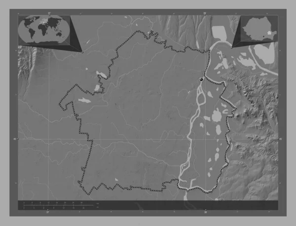 Braila County Romania Bilevel Elevation Map Lakes Rivers Corner Auxiliary —  Fotos de Stock