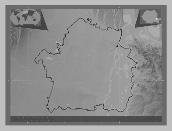 Braila County Romania Grayscale Elevation Map Lakes Rivers Corner Auxiliary — Stockfoto