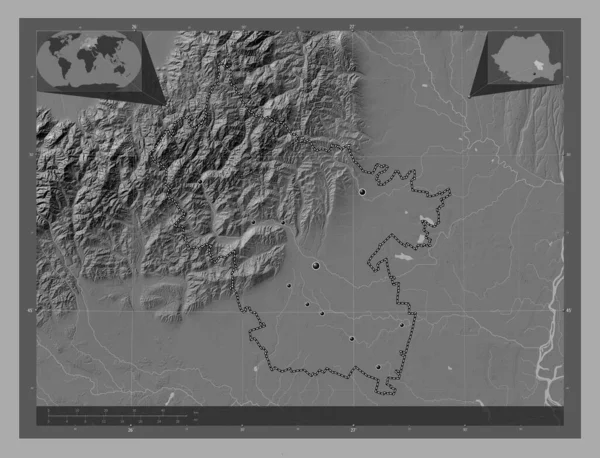Buzau County Romania Bilevel Elevation Map Lakes Rivers Locations Major — ストック写真