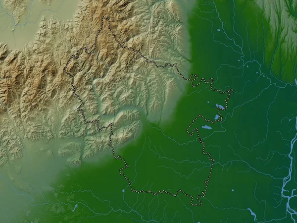 Buzau County Romania Colored Elevation Map Lakes Rivers — Stock Photo, Image