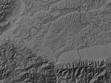 Sibiu, county of Romania. Grayscale elevation map with lakes and rivers
