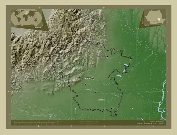 Buzau County Romania Elevation Map Colored Wiki Style Lakes Rivers — Stok Foto