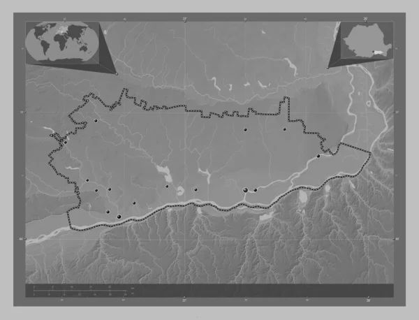Calarasi County Romania Grayscale Elevation Map Lakes Rivers Locations Major — Stok fotoğraf