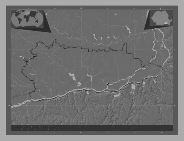 Calarasi County Romania Bilevel Elevation Map Lakes Rivers Corner Auxiliary — Fotografia de Stock