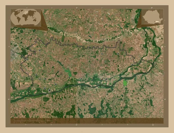 Calarasi County Romania Low Resolution Satellite Map Locations Major Cities — стоковое фото