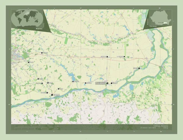 Каларасі Округ Румунії Відкрита Карта Вулиць Місця Розташування Назви Великих — стокове фото