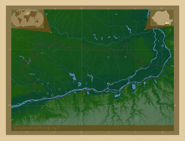 Calarasi County Romania Colored Elevation Map Lakes Rivers Locations Major — Stockfoto