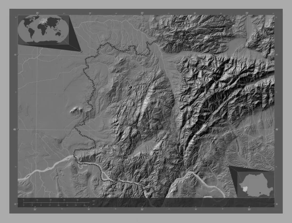 Caras Severin County Romania Bilevel Elevation Map Lakes Rivers Corner — Fotografia de Stock