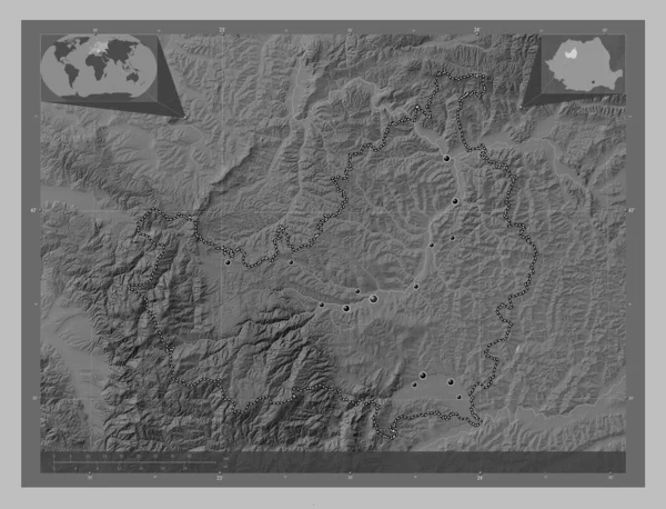 Cluj County Romania Grayscale Elevation Map Lakes Rivers Locations Major — Stock Photo, Image