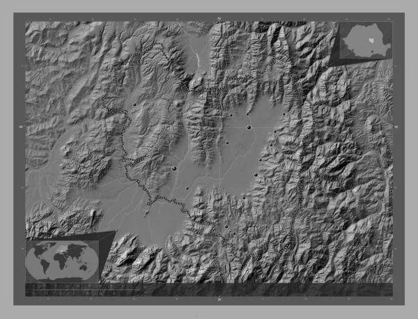 Covasna County Romania Bilevel Elevation Map Lakes Rivers Locations Major — Zdjęcie stockowe