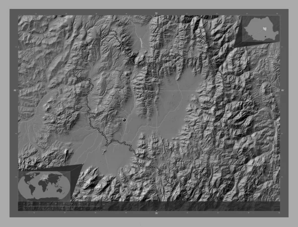 Covasna County Romania Bilevel Elevation Map Lakes Rivers Corner Auxiliary — Foto Stock