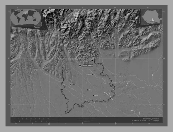 Dambovita County Romania Bilevel Elevation Map Lakes Rivers Locations Names — Φωτογραφία Αρχείου