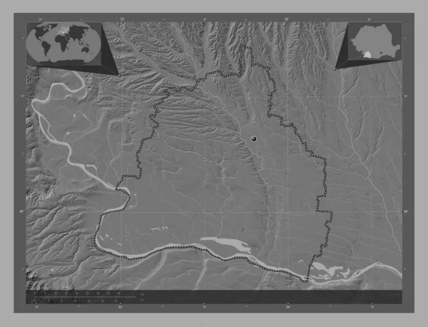 Dolj County Romania Bilevel Elevation Map Lakes Rivers Corner Auxiliary —  Fotos de Stock