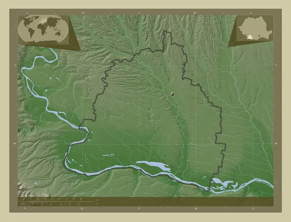 Dolj County Romania Elevation Map Colored Wiki Style Lakes Rivers — Fotografia de Stock