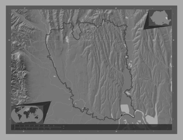 Galati County Romania Bilevel Elevation Map Lakes Rivers Corner Auxiliary — Φωτογραφία Αρχείου