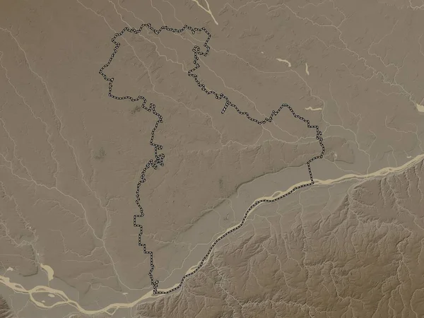 Giurgiu County Romania Elevation Map Colored Sepia Tones Lakes Rivers — Stock Photo, Image