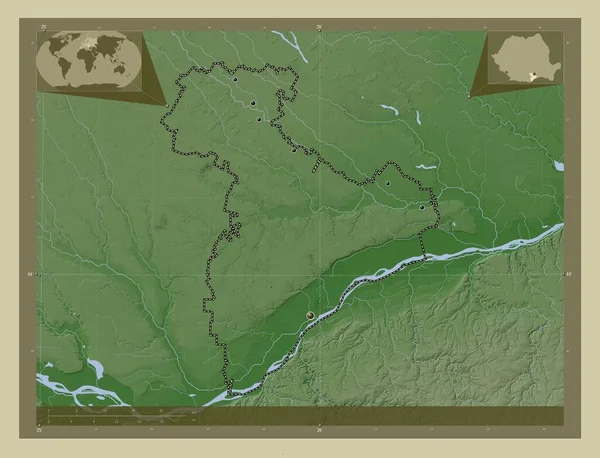 Giurgiu County Romania Elevation Map Colored Wiki Style Lakes Rivers — Fotografia de Stock