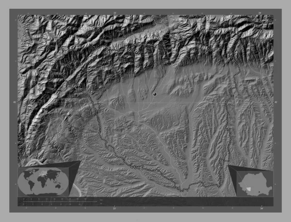 Gorj County Romania Bilevel Elevation Map Lakes Rivers Corner Auxiliary — ストック写真