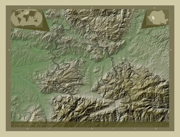 Hunedoara County Romania Elevation Map Colored Wiki Style Lakes Rivers — Stockfoto