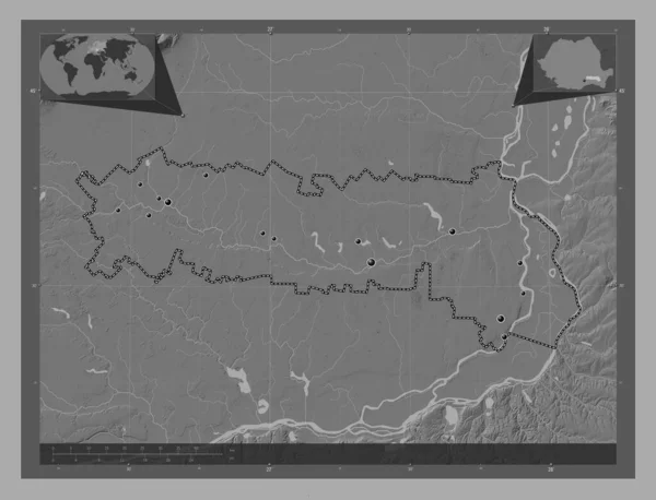 Ialomita County Romania Bilevel Elevation Map Lakes Rivers Locations Major — Stock Photo, Image