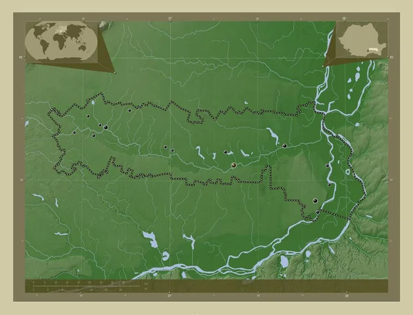 Ialomita County Romania Elevation Map Colored Wiki Style Lakes Rivers — Stock Photo, Image