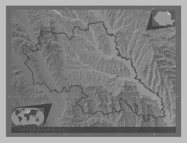 Iasi County Romania Grayscale Elevation Map Lakes Rivers Corner Auxiliary — Stock Photo, Image