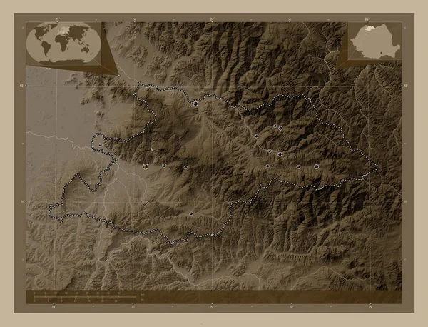 Maramures County Romania Elevation Map Colored Sepia Tones Lakes Rivers — Stok fotoğraf