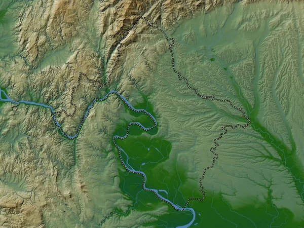 Mehedinti County Romania Colored Elevation Map Lakes Rivers — Foto de Stock