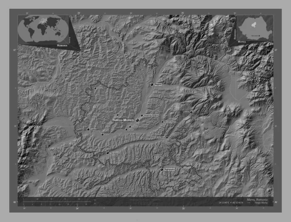 Mures County Romania Bilevel Elevation Map Lakes Rivers Locations Names — ストック写真