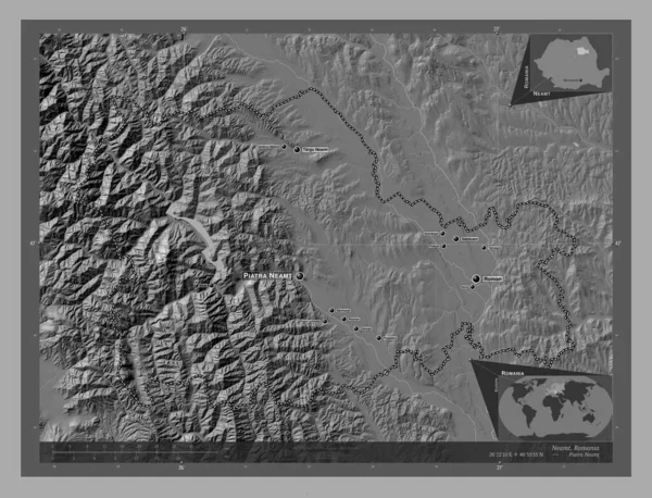 Neamt County Romania Bilevel Elevation Map Lakes Rivers Locations Names — Stock Fotó