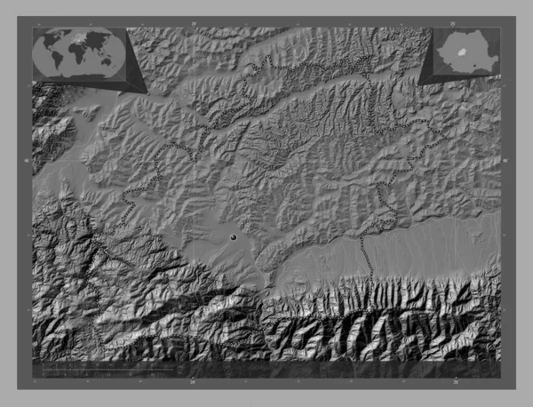 Sibiu County Romania Bilevel Elevation Map Lakes Rivers Corner Auxiliary — Stock Photo, Image