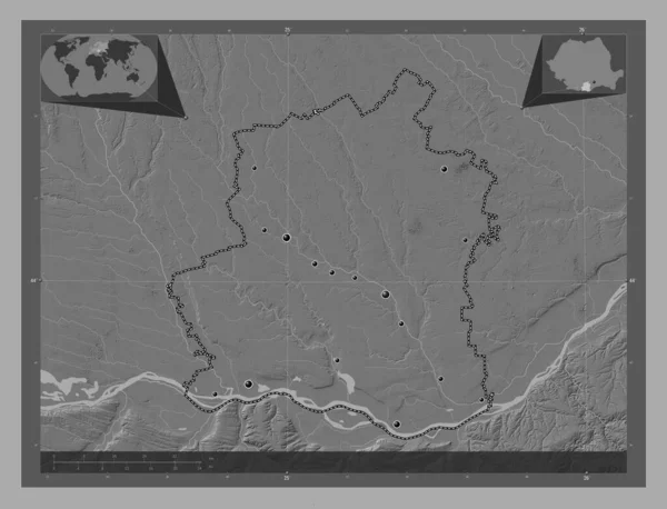 Teleorman County Romania Bilevel Elevation Map Lakes Rivers Locations Major — Stock fotografie