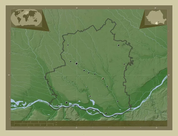 Teleorman County Romania Elevation Map Colored Wiki Style Lakes Rivers — Fotografia de Stock