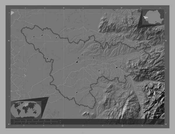 Timis County Romania Bilevel Elevation Map Lakes Rivers Locations Major — Fotografia de Stock