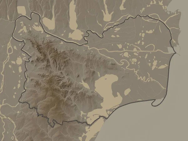 Tulcea County Romania Elevation Map Colored Sepia Tones Lakes Rivers — ストック写真