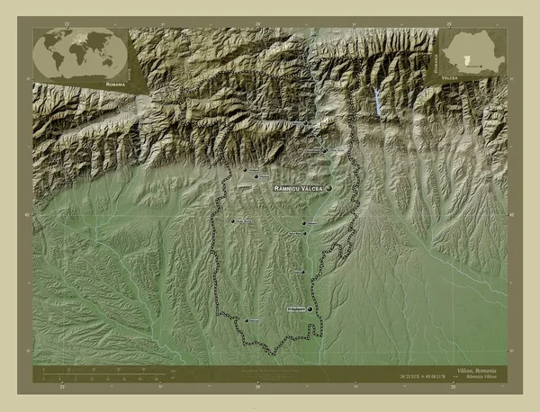 Valcea County Romania Elevation Map Colored Wiki Style Lakes Rivers — Zdjęcie stockowe