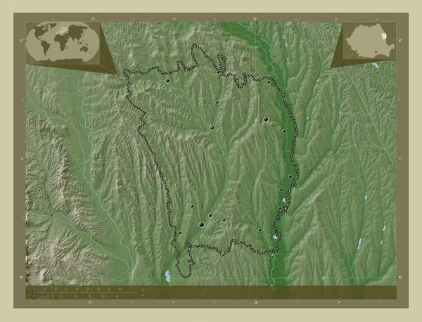 Vaslui County Romania Elevation Map Colored Wiki Style Lakes Rivers — ストック写真