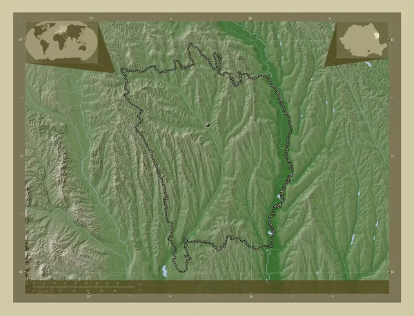 Vaslui County Romania Elevation Map Colored Wiki Style Lakes Rivers — 图库照片