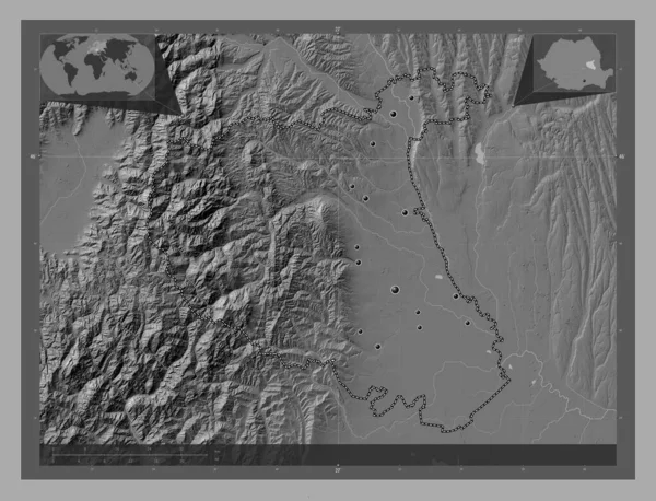 Vrancea County Romania Bilevel Elevation Map Lakes Rivers Locations Major —  Fotos de Stock