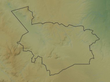 Al Jawf, region of Saudi Arabia. Colored elevation map with lakes and rivers