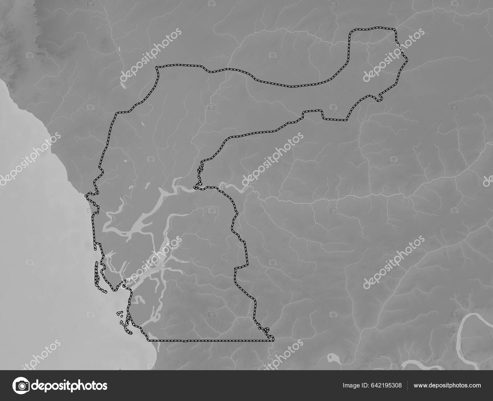 Fatick Region Senegal Grayscale Elevation Map Lakes Rivers — Stock