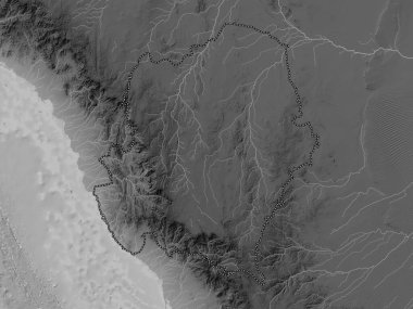 'Asir, region of Saudi Arabia. Grayscale elevation map with lakes and rivers