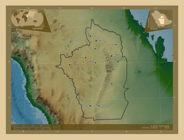 Riyad Περιοχή Της Σαουδικής Αραβίας Χρωματιστός Υψομετρικός Χάρτης Λίμνες Και — Φωτογραφία Αρχείου
