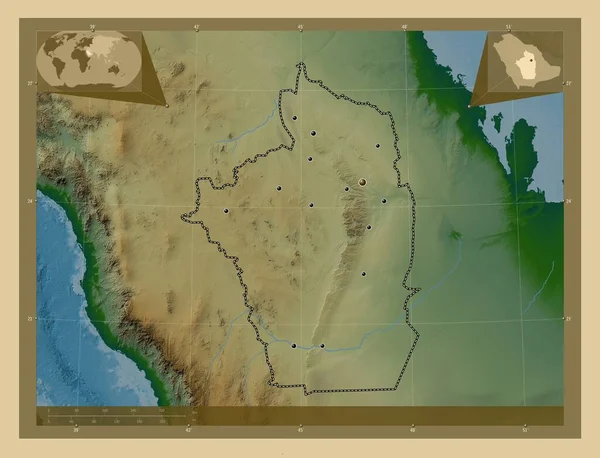Riyad Regione Dell Arabia Saudita Mappa Elevazione Colorata Con Laghi — Foto Stock
