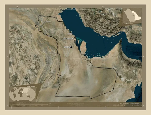Ash Sharqiyah Región Arabia Saudita Mapa Satelital Alta Resolución Ubicaciones — Foto de Stock