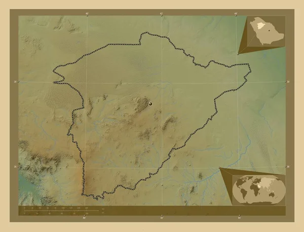 Regionen Saudiarabien Färgade Höjd Karta Med Sjöar Och Floder Hjälpkartor — Stockfoto